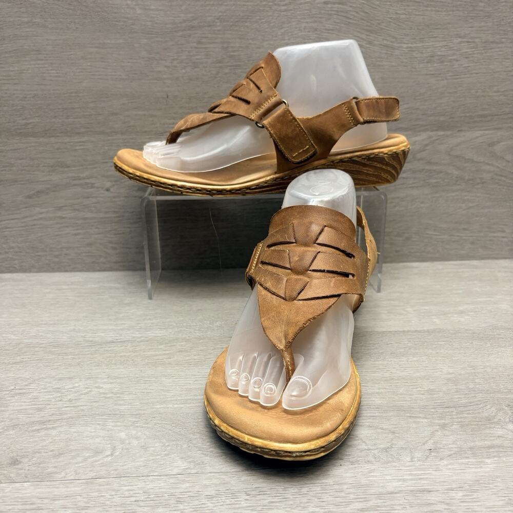Born Karis Sandals Braided Tan Leather Thong Wedge Sandals Size US 10 EU 42